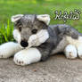 Animal Planet Lying Gray White Wolf Plush 18in