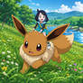 Tiny Liko is riding an Eevee