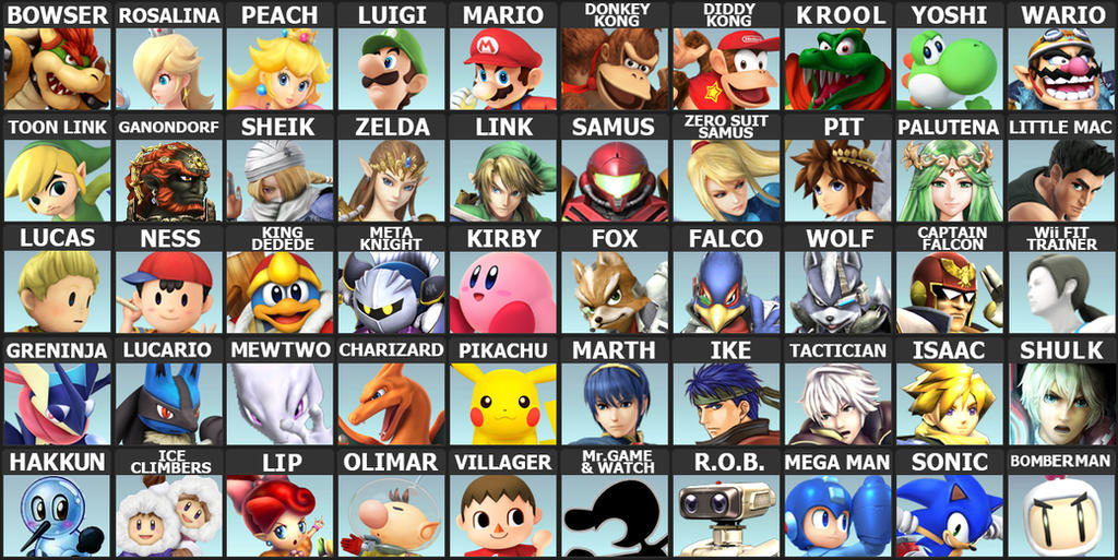 Smash Brod Roster My Smash Bros roster by Bluue-Sky on DeviantArt