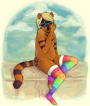 shades and rainbow socks