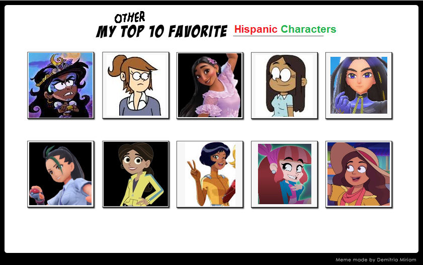 My OTHER Top 10 Favorite Hispanic Characters by ajpokeman on DeviantArt