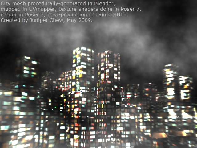 Foggy 3D city at night