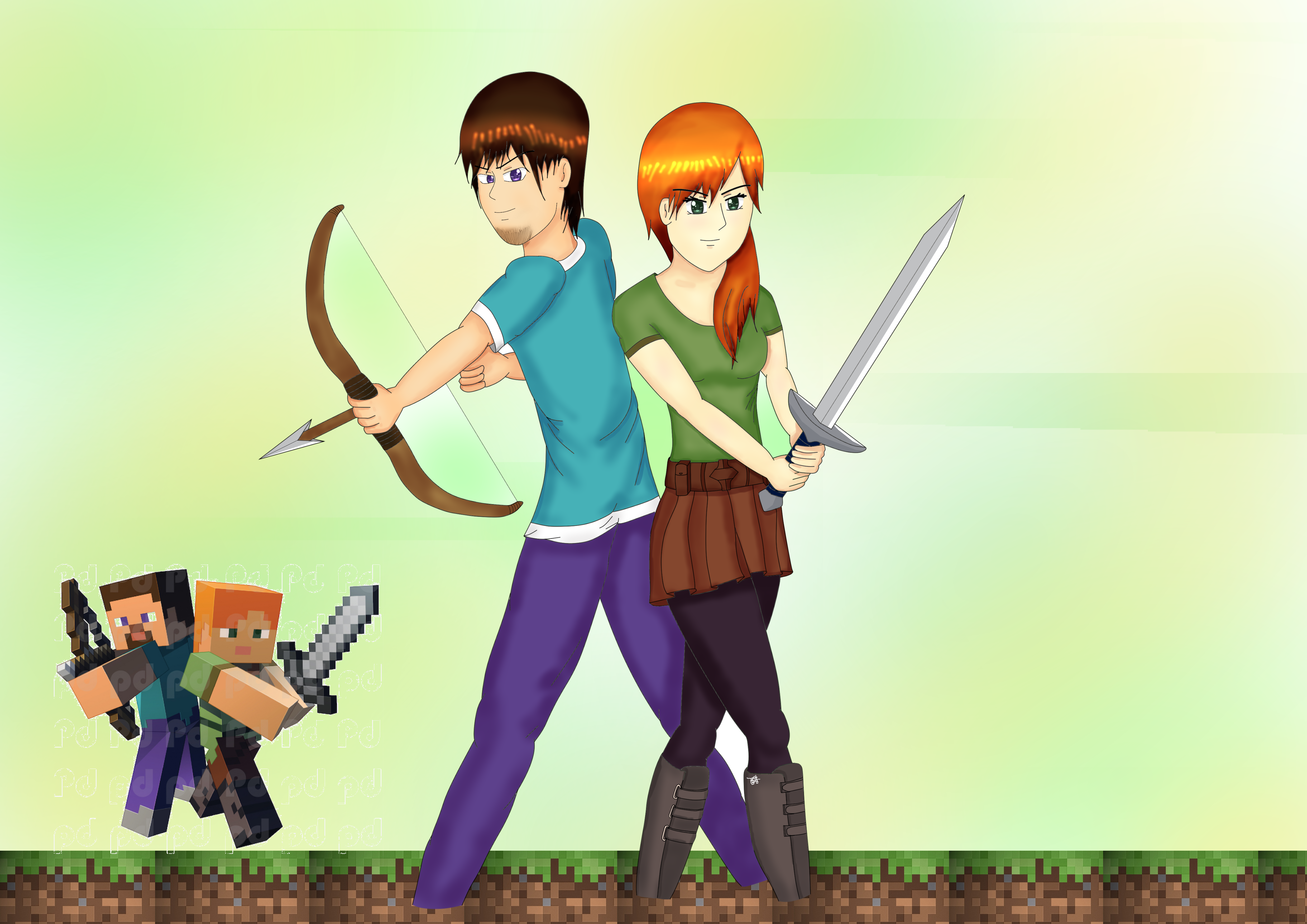 Minecraft's Steve and Alex by TobiShunziArts on DeviantArt.