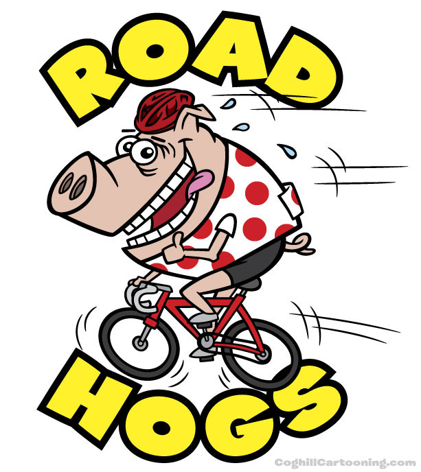 Road Hogs Cartoon Pig on Bicycle