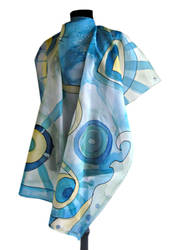 Hand painted silk scarf in blue