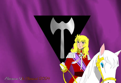 Lady Oscar with the Lesbian Labrys flag in the bac