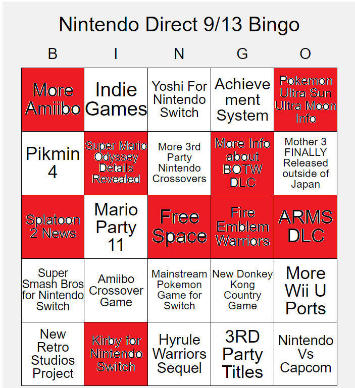 nintendo direct 13-09-2023 BINGO by SuperAlfredoUniverse on DeviantArt