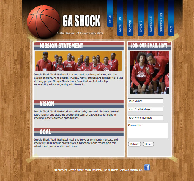 GA shock basketball web design