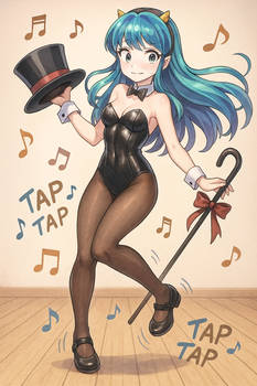 Lum wearing a bunny outfit and Mary Jane shoes