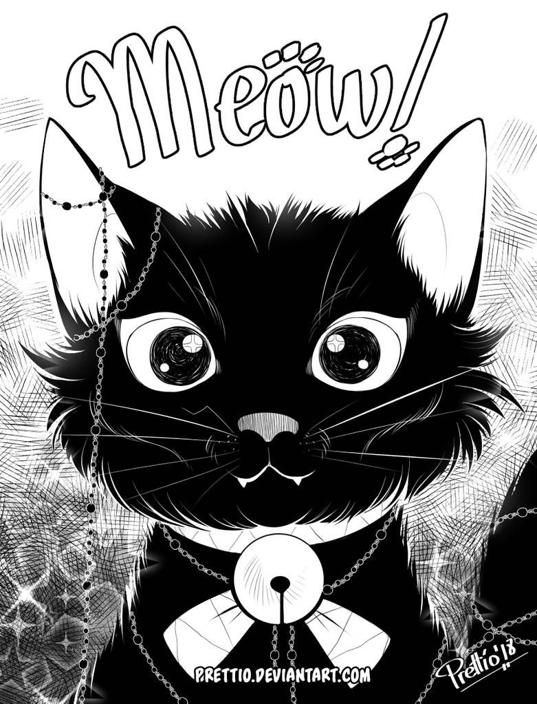 Inktober and Drawlloween 2nd October: Black cat by Prettio