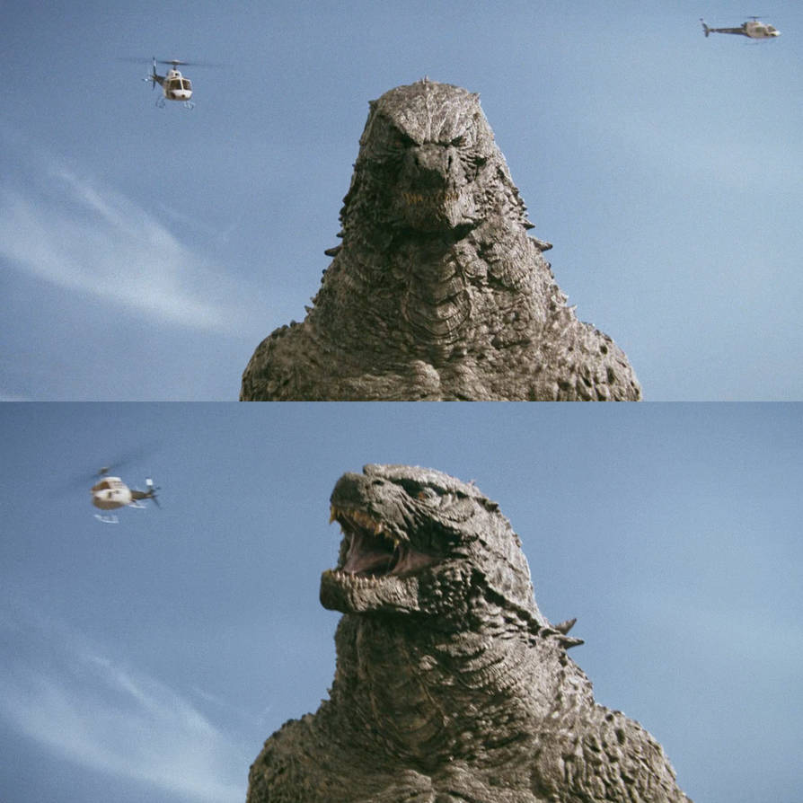 Godzilla roaring to helicopter by Goji25 on DeviantArt