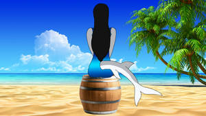 Luna blue metallic swimsuit he sit barrel