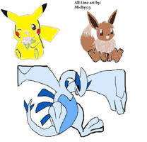 Pikachu Lugia and Eevee