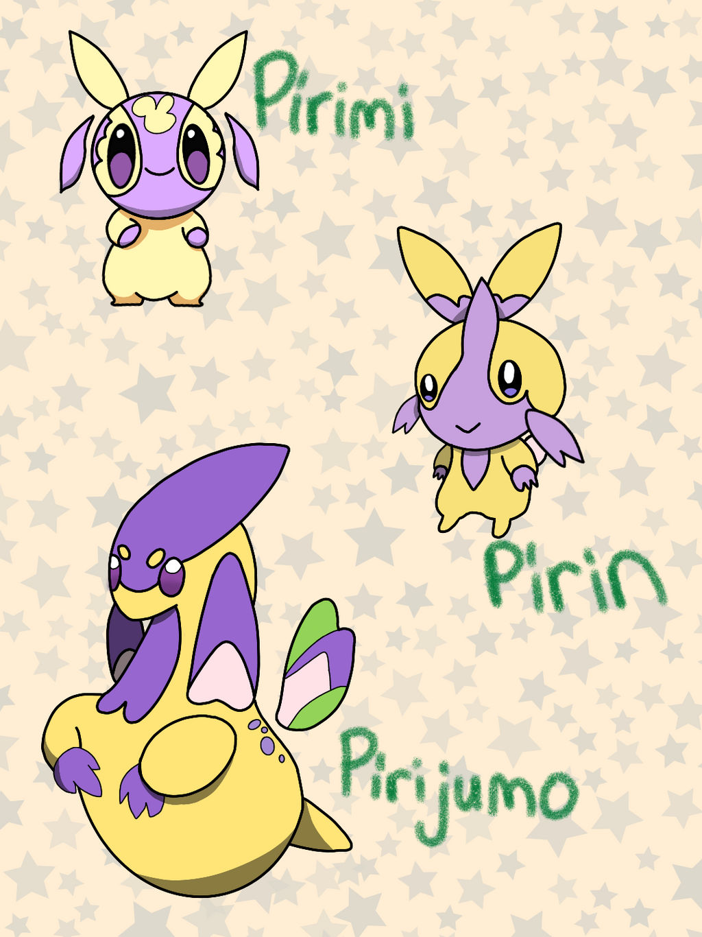 Shiny pirimi fakemon line by HisaoDiagon on DeviantArt