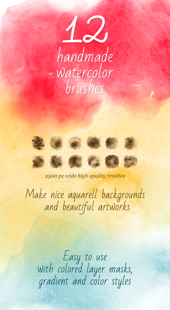 12 Handmade Watercolor Photoshop Brushes