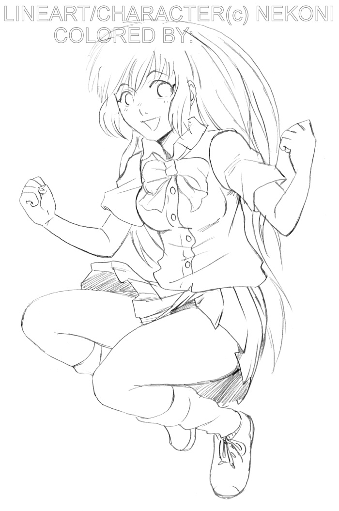 Jumping Schoolgirl Lineart