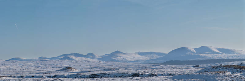 Winter snow panorama over Rannoch Moor, Corrour