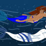Mer-Saluki Rita swimming with Mer-Shiba Jake