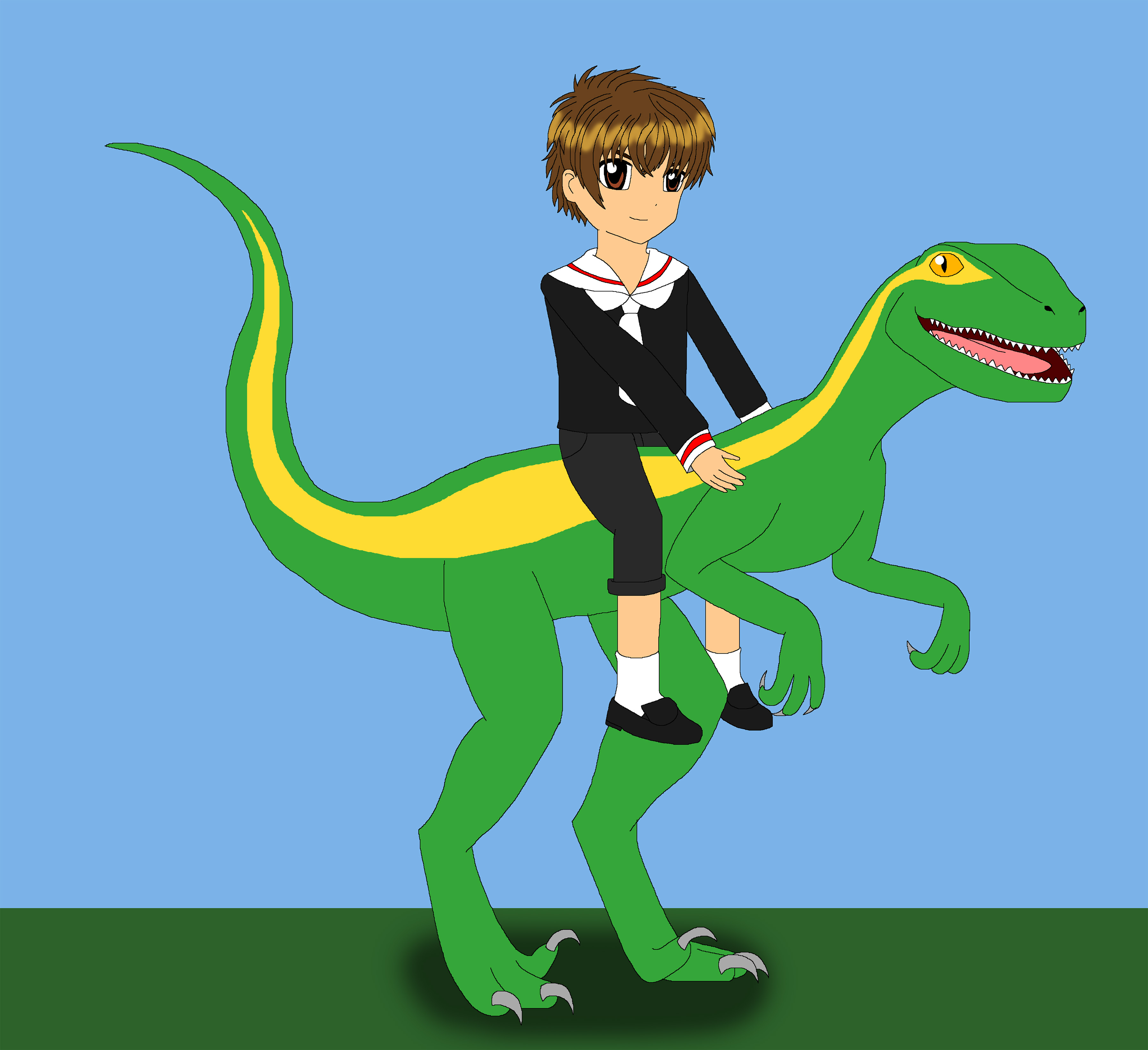 Deviantart Raptor Riding Syaoran Li riding a raptor by HiroHamadaRockz on DeviantArt