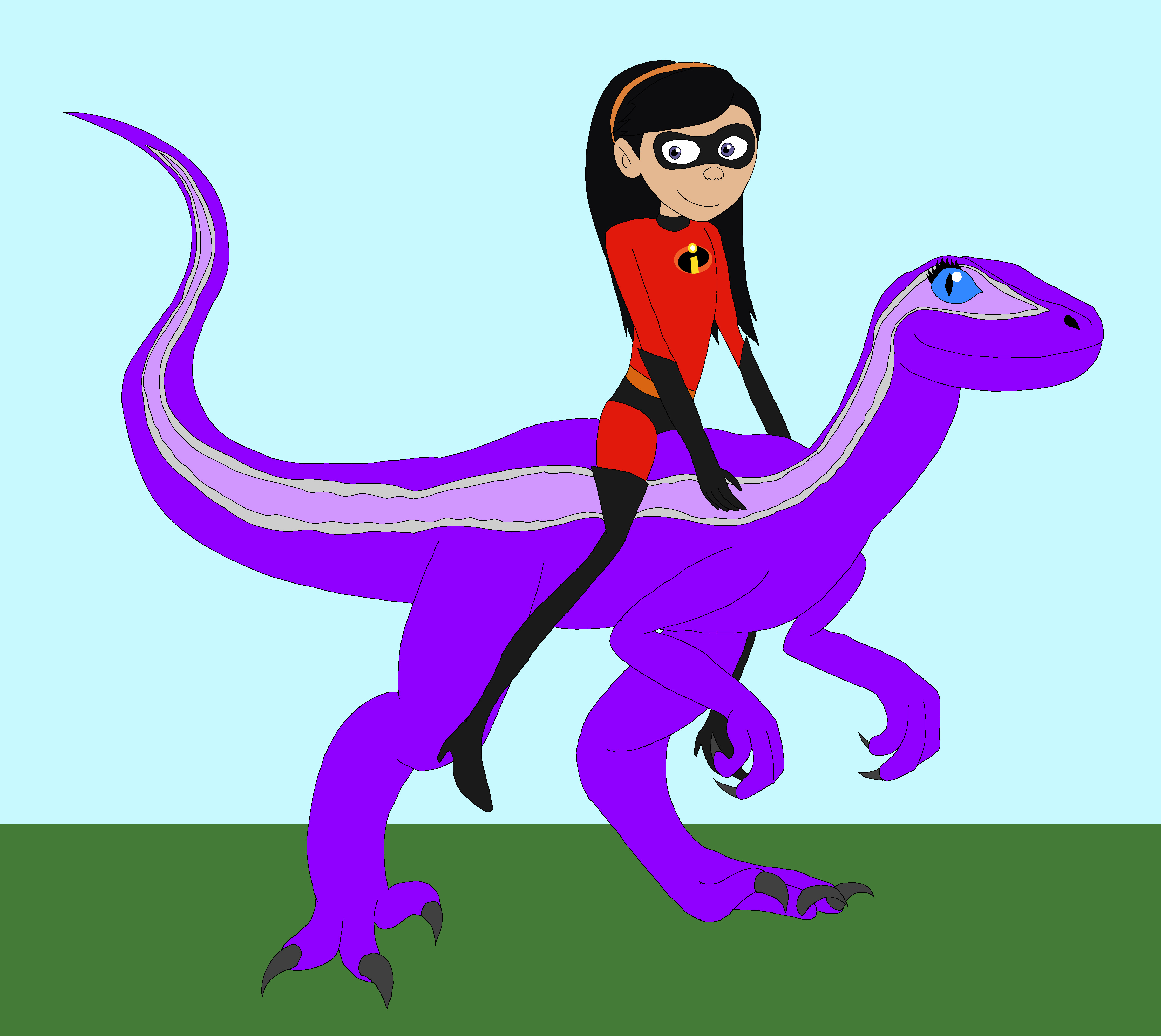 Violet Parr riding a raptor by HiroHamadaRockz on DeviantArt