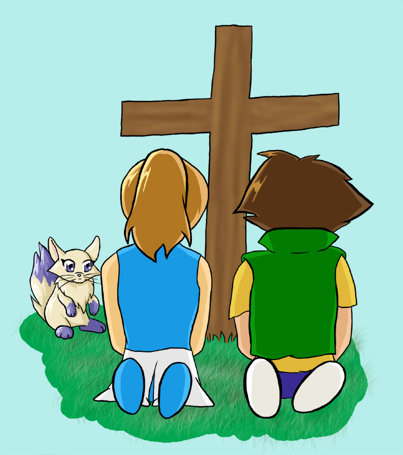 kneeling at cross