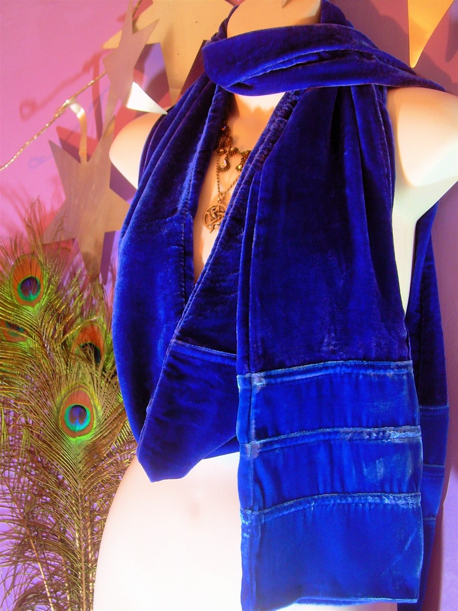 Royal Cobalt Blue Velvet Scarf