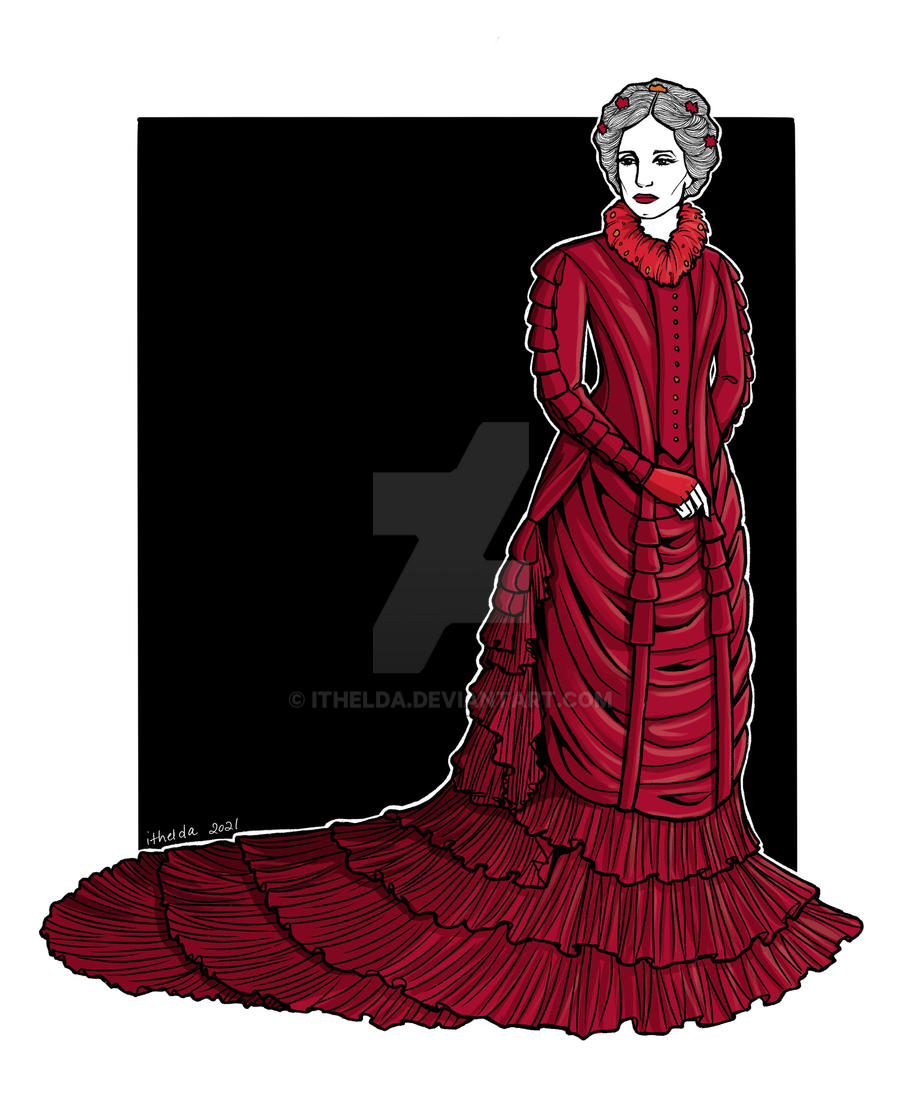 lucille sharpe red dress Jessica Chastain as Lucille Sharpe in 'Crimson Peak' (2015). Costume Designer: Kate Hawley