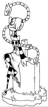 Squigly sitting on a tombstone
