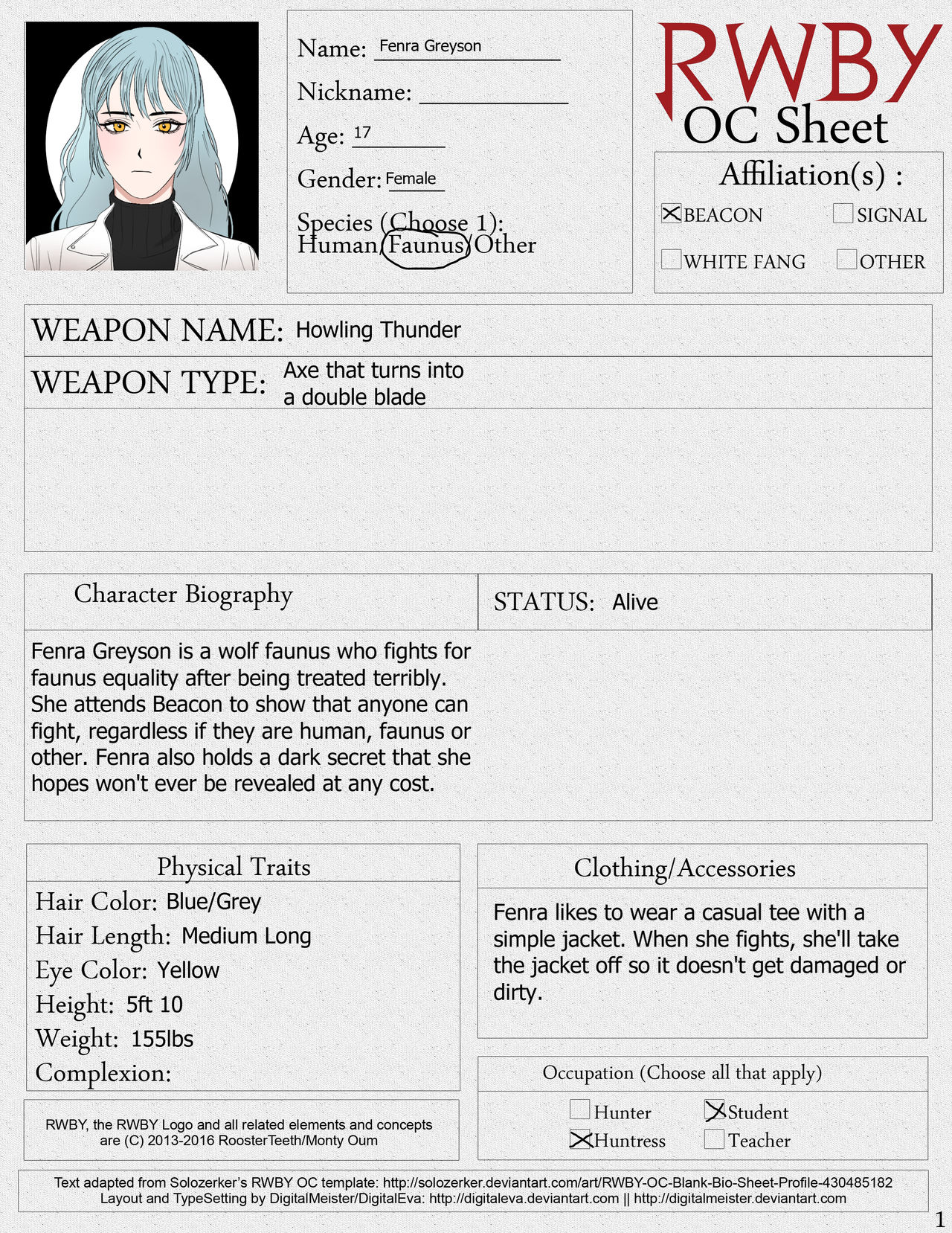 Rwby Oc Character Sheet Printable Page 1 By Digita by UndertaleQueen18