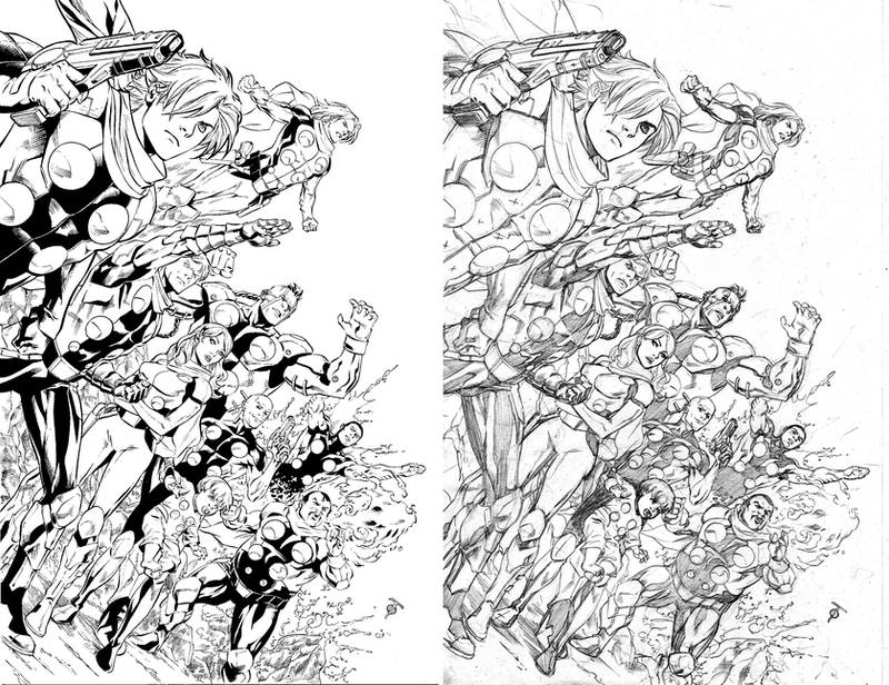Cyborg009 pinup pencils and inks by 0boywonder0