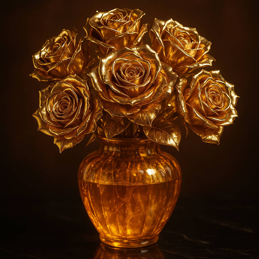 Shiny gold roses in a topaz vase. by CedieGalleriaMNL on DeviantArt