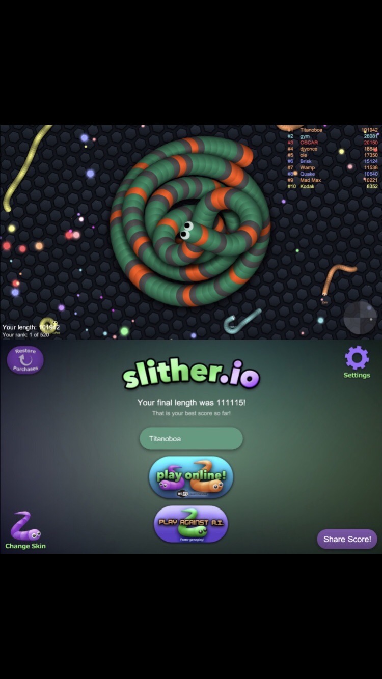 So this is my highest score in snake.io .-. H E L P : r/Slitherio