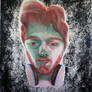 Self Portrait in color pencil and spray paint