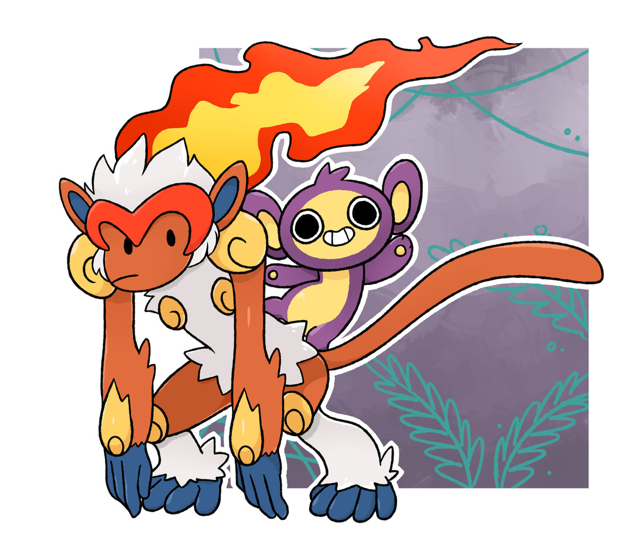 Infernape and Aipom by LexisSketches