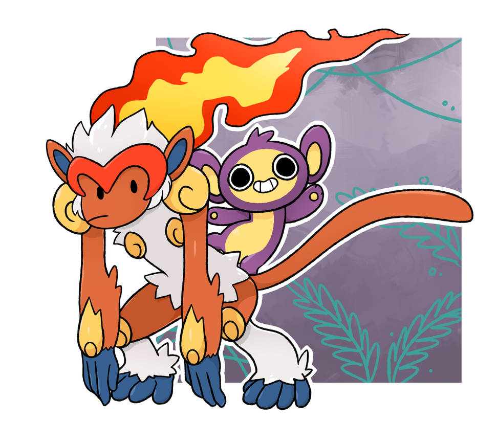 Infernape and Aipom by LexisSketches