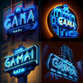Gama Logo neon say Gama with blue lights and build
