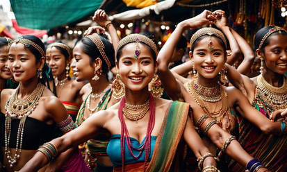 Dancing happy girls with jewels