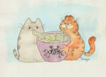 Pusheen vs Garfield by tomoyo696