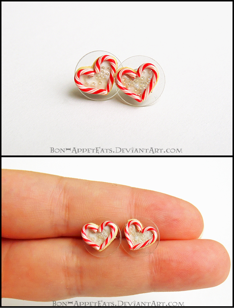 Heart Shaped Candy Cane Sugar Cookie Earrings