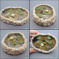 Commission: Miniature Stone Pond with 5 Koi