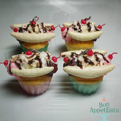 Banana Split Cupcake Pendants