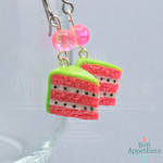 Watermelon Cake Slice Earrings by PepperTreeArt