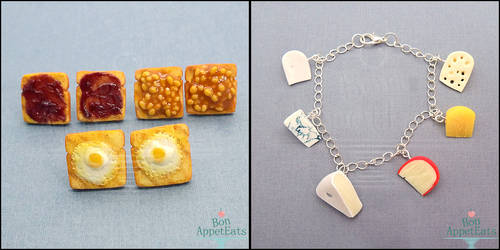 Toast Earrings and Cheese Charm Bracelet