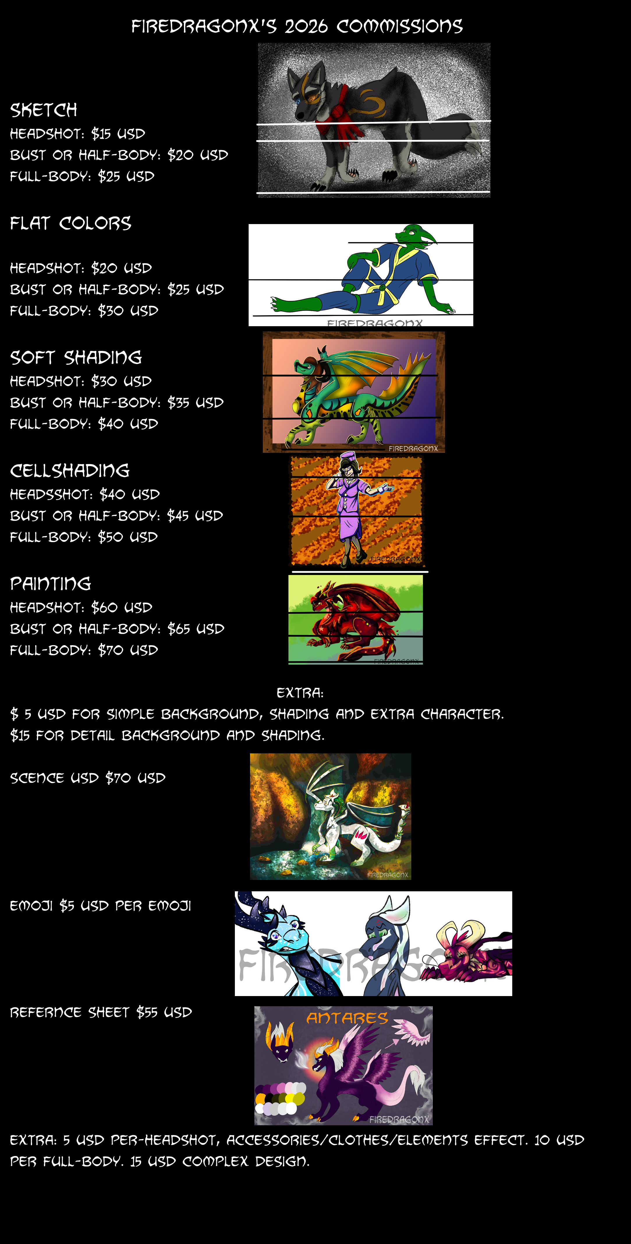 Firedragonx's 2026 Commission Sheet