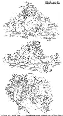 A Trio of Merbabies and Sea Otters: Coloring Pages