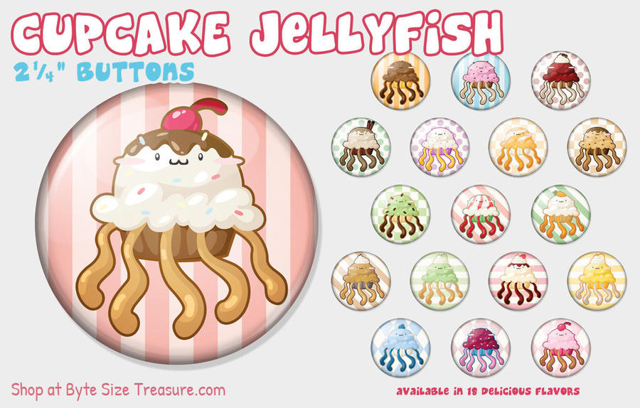 Cupcake Jellyfish Buttons by bytesizetreasure