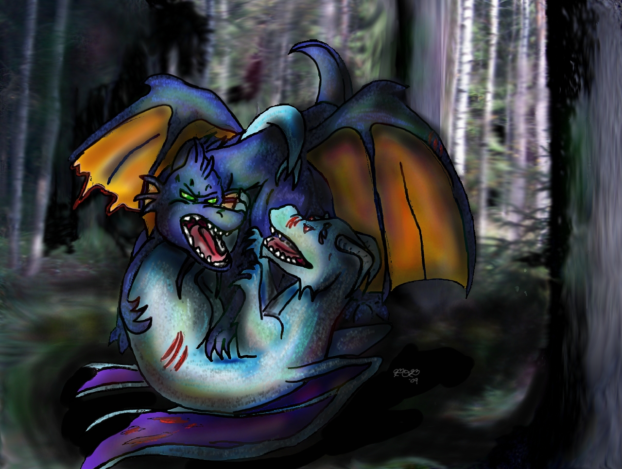 Dragons fighting _Colored_