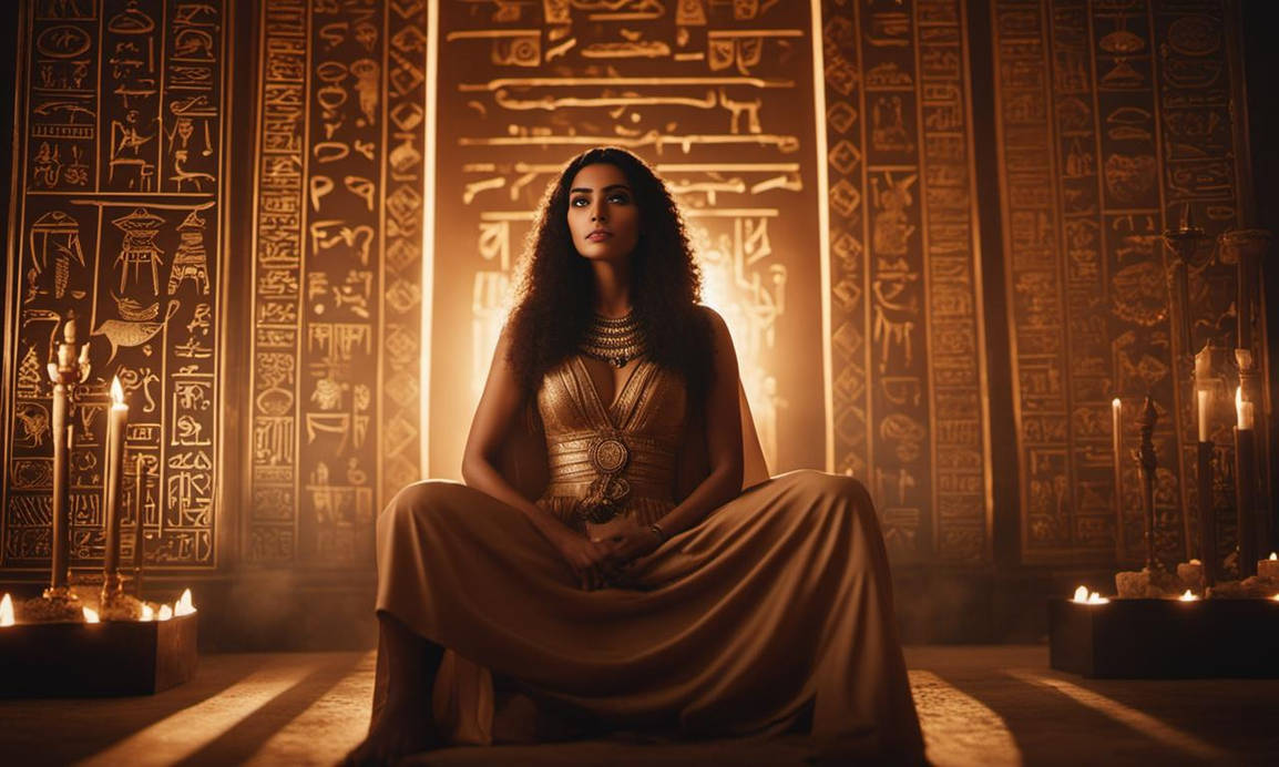 Beautiful Egyptian Woman Sitting on Throne staring