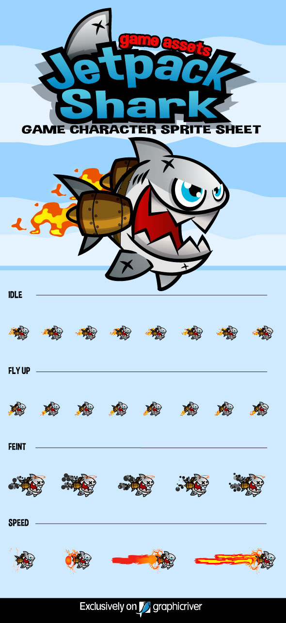 Jetpack Shark Character Sprite