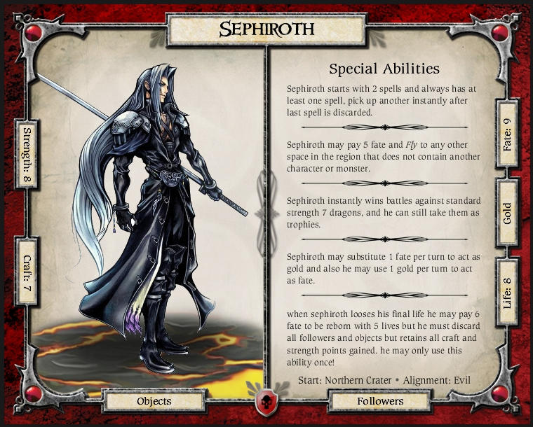 Character card. Сефирот Rebirth. Fate Сефирот. Sephiroth character.